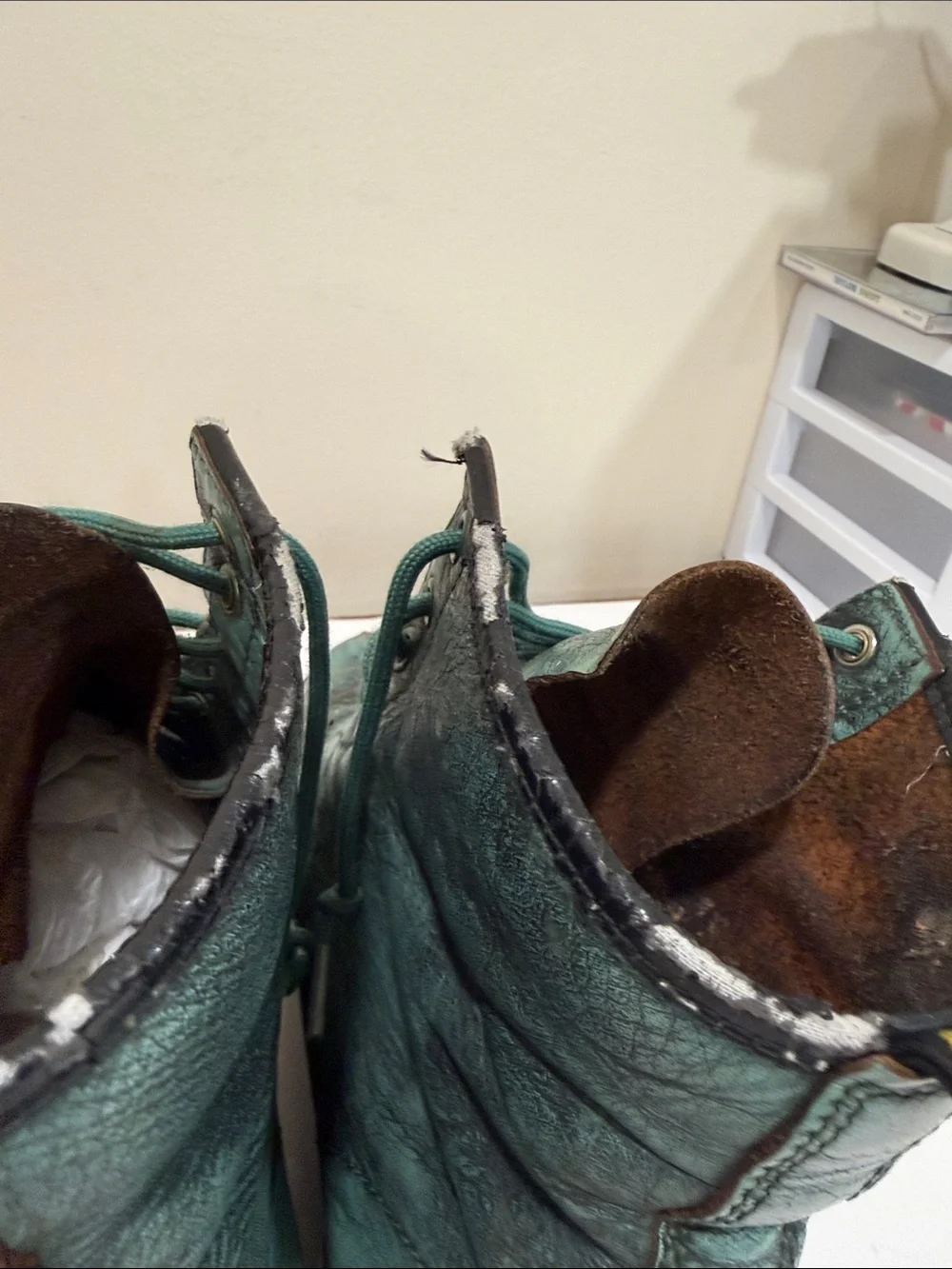 Dr. Martens Teal Green Leather Chukka Boots with Yellow Stitching